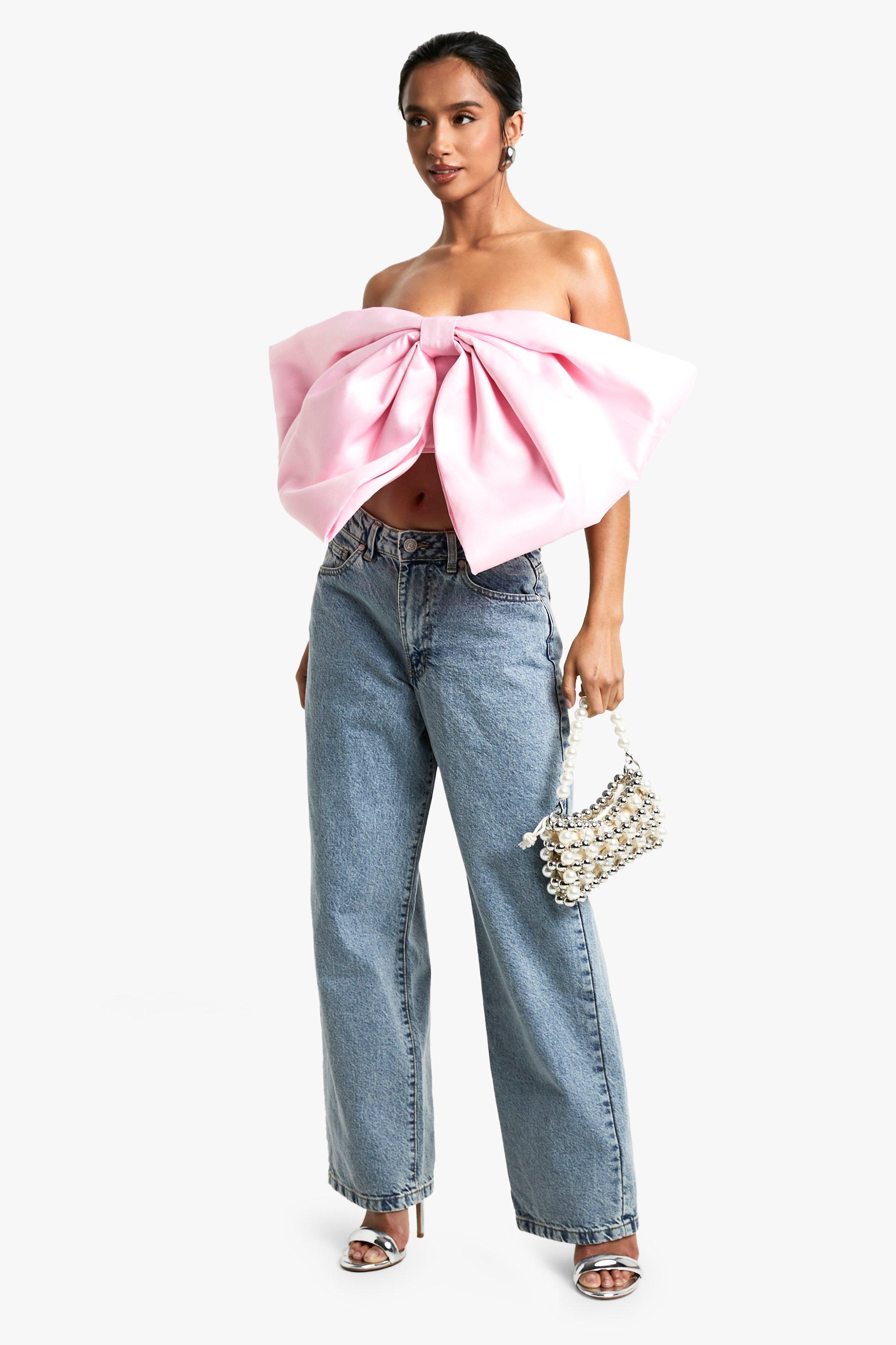 Petite Satin Bow Crop Top | boohoo USA Petite Satin Bow Crop Top | boohoo USA